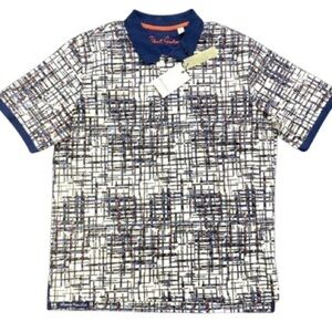 ROBERT GRAHAM Polo Shirt Men's Ashworth White abstract Short Sleeve SIZE XL